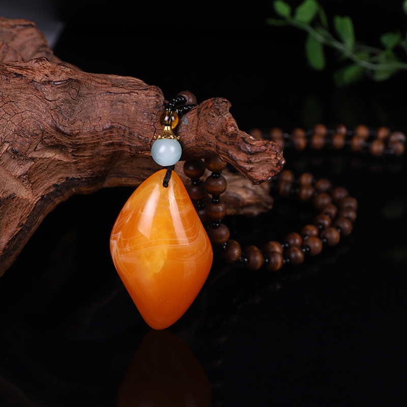 Ethnic Style Door Frame Imitation Beeswax Sweater Chain Second Generation Old Beeswax Pendant Necklace Live Broadcast Gift Accessories Pendant