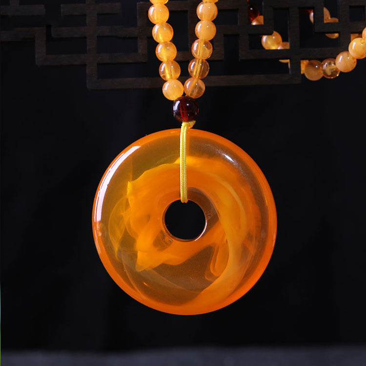 2020 New Retro Imitation Beeswax Yellow Chicken Grease Water Drop Pendant Creative Year Fish Necklace Sweater Chain Jewelry