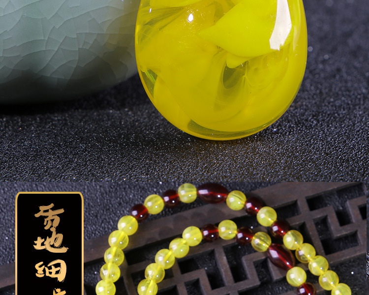 2020 New Retro Imitation Beeswax Yellow Chicken Grease Water Drop Pendant Creative Year Fish Necklace Sweater Chain Jewelry
