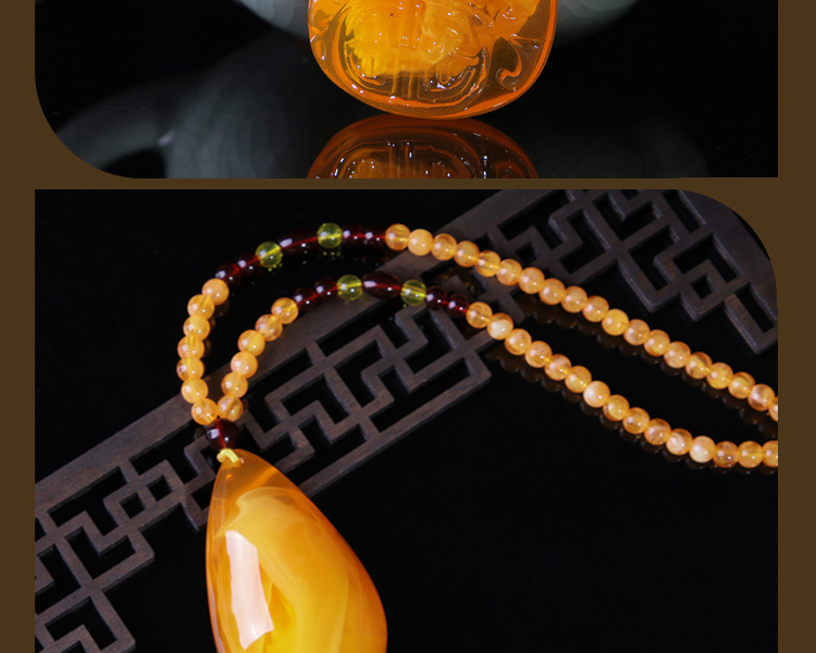 2020 New Retro Imitation Beeswax Yellow Chicken Grease Water Drop Pendant Creative Year Fish Necklace Sweater Chain Jewelry