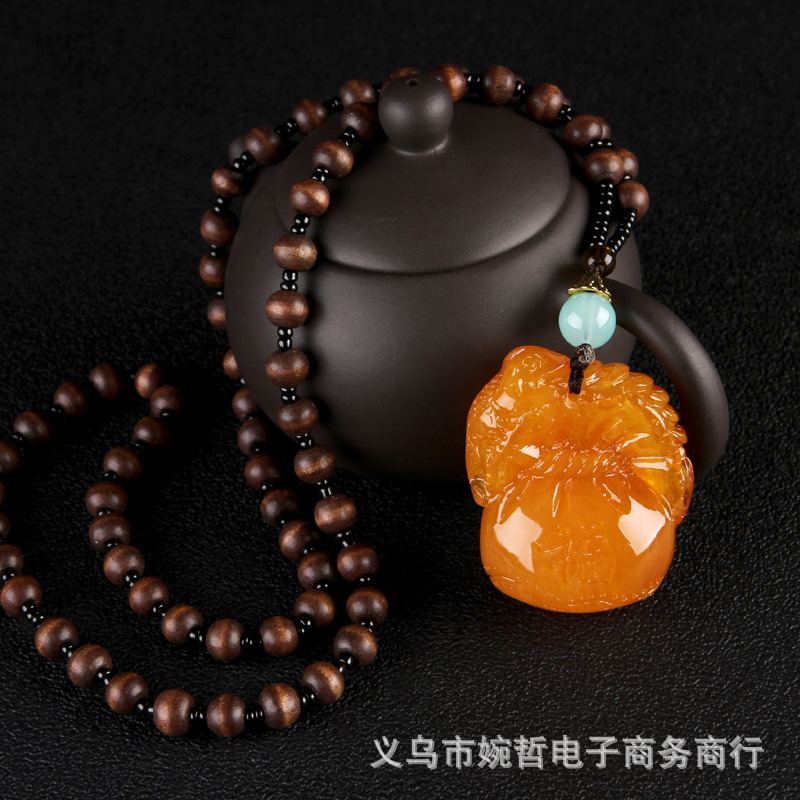 2020 New Style Wooden Bead Chain Two-Color Orange Beeswax Pendant Pendant Sweater Chain Retro Ethnic Style Long Necklace for Women 2020 New Style Wooden Bead Chain Two-Color Orange Beeswax Pendant Pendant Sweater Chain Retro Ethnic Style Long Necklace for Women