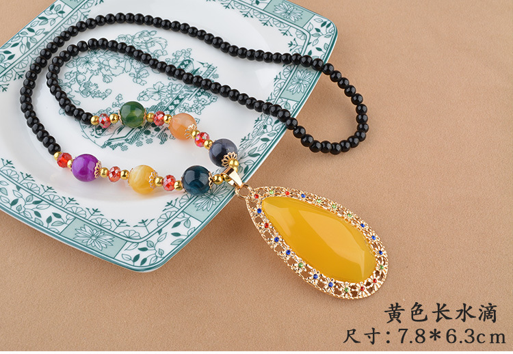Ethnic Style Goldfish Sweater Chain Long Necklace Water Drop Imitation Beeswax Pendant Cotton Linen Trimmings for Clothing Pendant Wholesale Ethnic Style Goldfish Sweater Chain Long Necklace Water Drop Imitation Beeswax Pendant Cotton Linen Trimmings for Clothing Pendant Wholesale