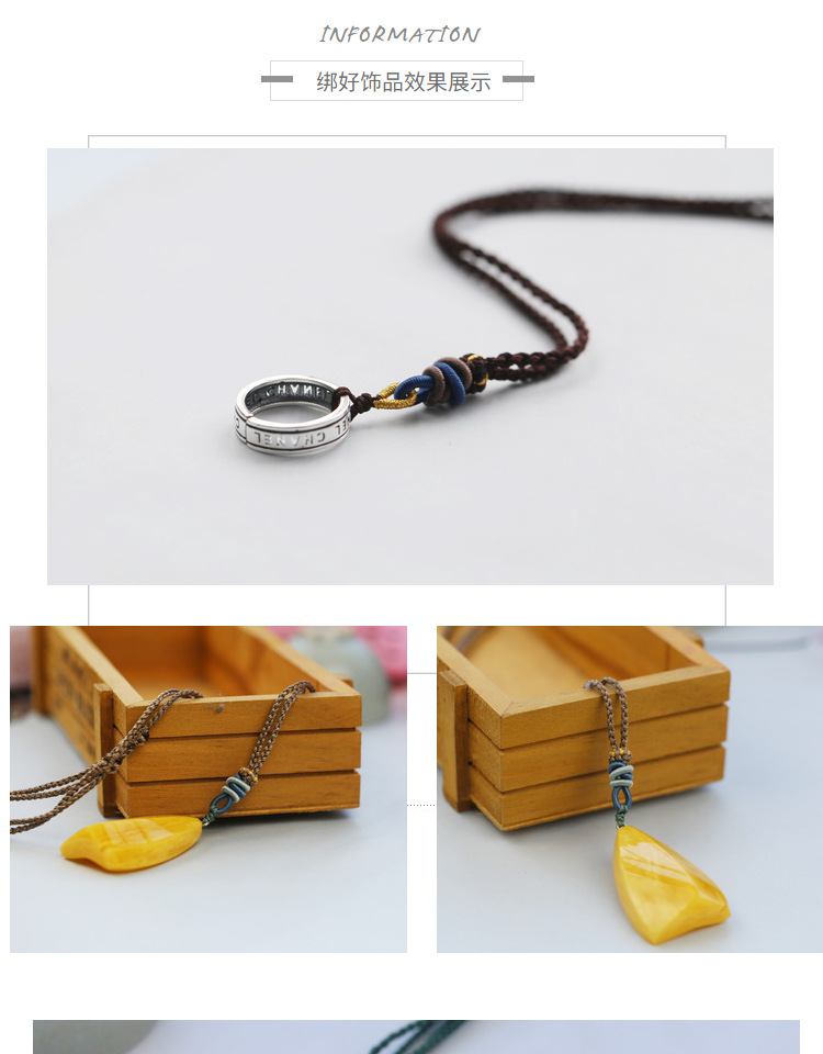 Handmade Braided Necklace Rope Clavicle Chain Sweater Chain Original Design Simple DIY Hanging Peace Buckle Beeswax Pendant