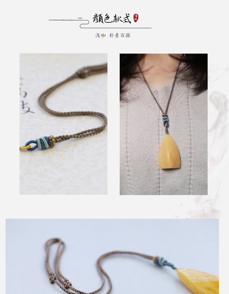 Handmade Braided Necklace Rope Clavicle Chain Sweater Chain Original Design Simple DIY Hanging Peace Buckle Beeswax Pendant
