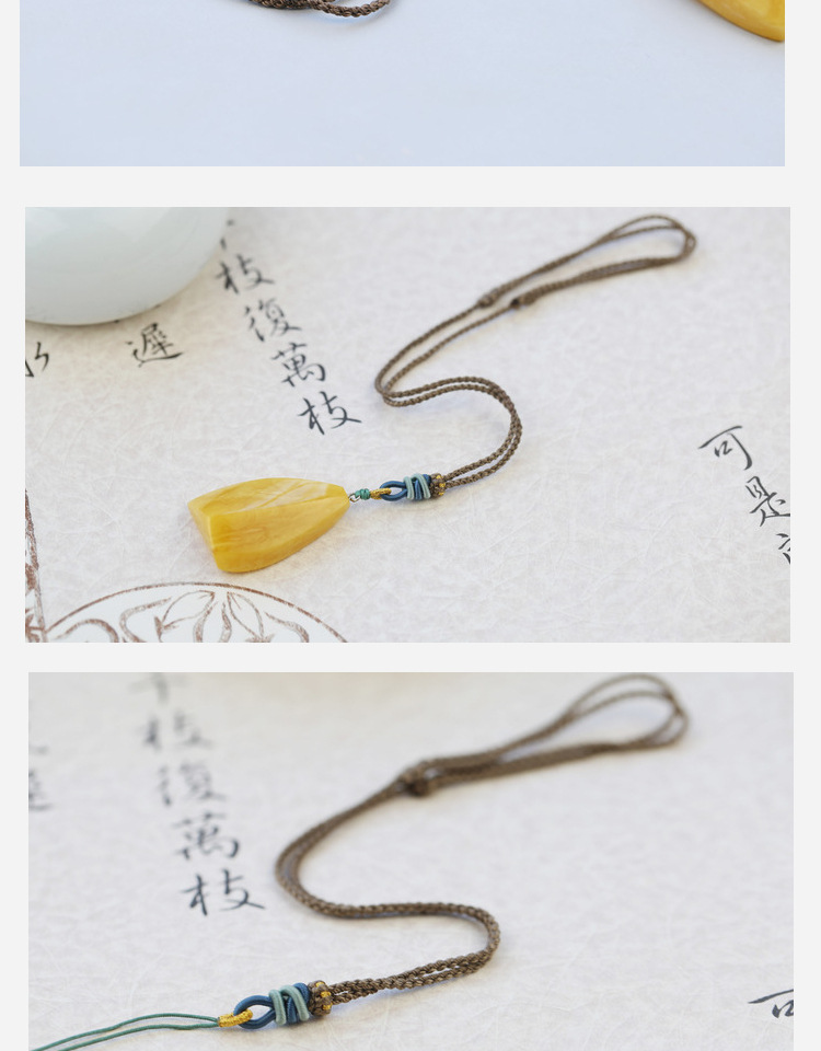 Handmade Braided Necklace Rope Clavicle Chain Sweater Chain Original Design Simple DIY Hanging Peace Buckle Beeswax Pendant