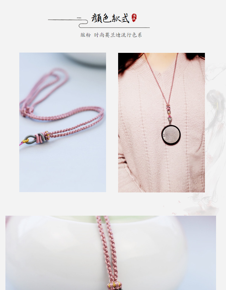 Handmade Braided Necklace Rope Clavicle Chain Sweater Chain Original Design Simple DIY Hanging Peace Buckle Beeswax Pendant
