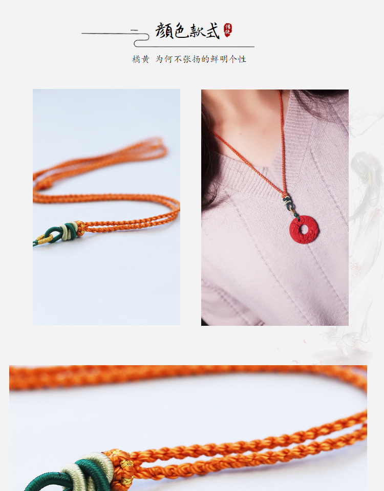 Handmade Braided Necklace Rope Clavicle Chain Sweater Chain Original Design Simple DIY Hanging Peace Buckle Beeswax Pendant