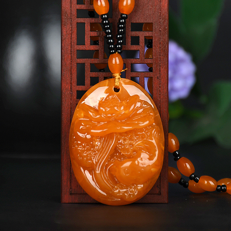 Beeswax Necklace Amber Pendant Hot Sale at Scenic Spot Male and Female Better Luck Pendant Temperament National Style Implied Necklace