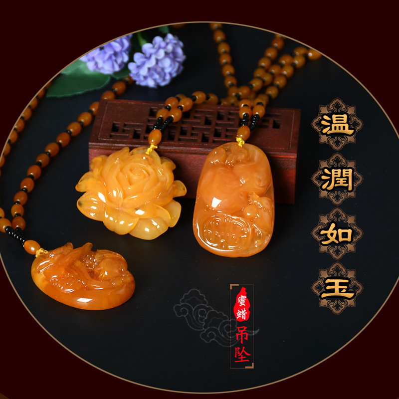 Beeswax Necklace Amber Pendant Hot Sale at Scenic Spot Male and Female Better Luck Pendant Temperament National Style Implied Necklace