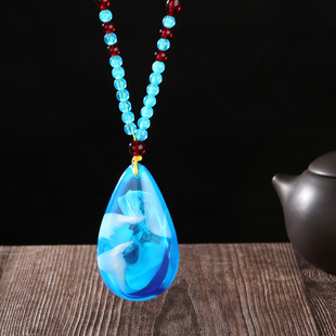 Running Rivers and Lakes Meeting Sale Gift Blue Light Beeswax Necklace Men's and Women's Long Accessories Sweater Chain Clothing Wholesale Running Rivers and Lakes Meeting Sale Gift Blue Light Beeswax Necklace Men's and Women's Long Accessories Sweater Chain Clothing Wholesale