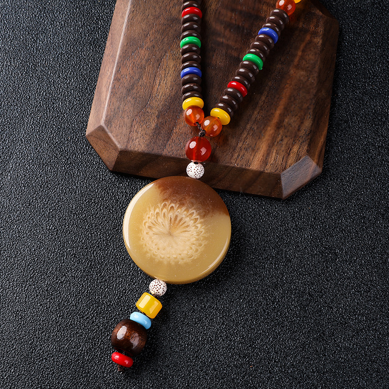 Imitation Beeswax Pendant Women&#039;s Long Autumn/Winter Sweater Chain Stall Necklace Door Frame Pendant Artistic Ethnic Style Jewelry