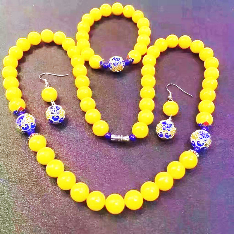 Cloisonne jewelry gold plated necklace beeswax Bracelet Ring Earrings Set