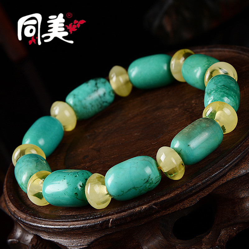 Turquoise Bracelet 10mm Turquoise barrel bead beeswax spacer single ring bracelet collocation