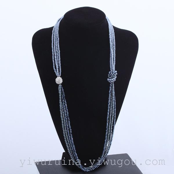 Europe and the United States popular foreign trade jewelry imitation pearl crystal alloy diamond ball necklace lady sweater chain