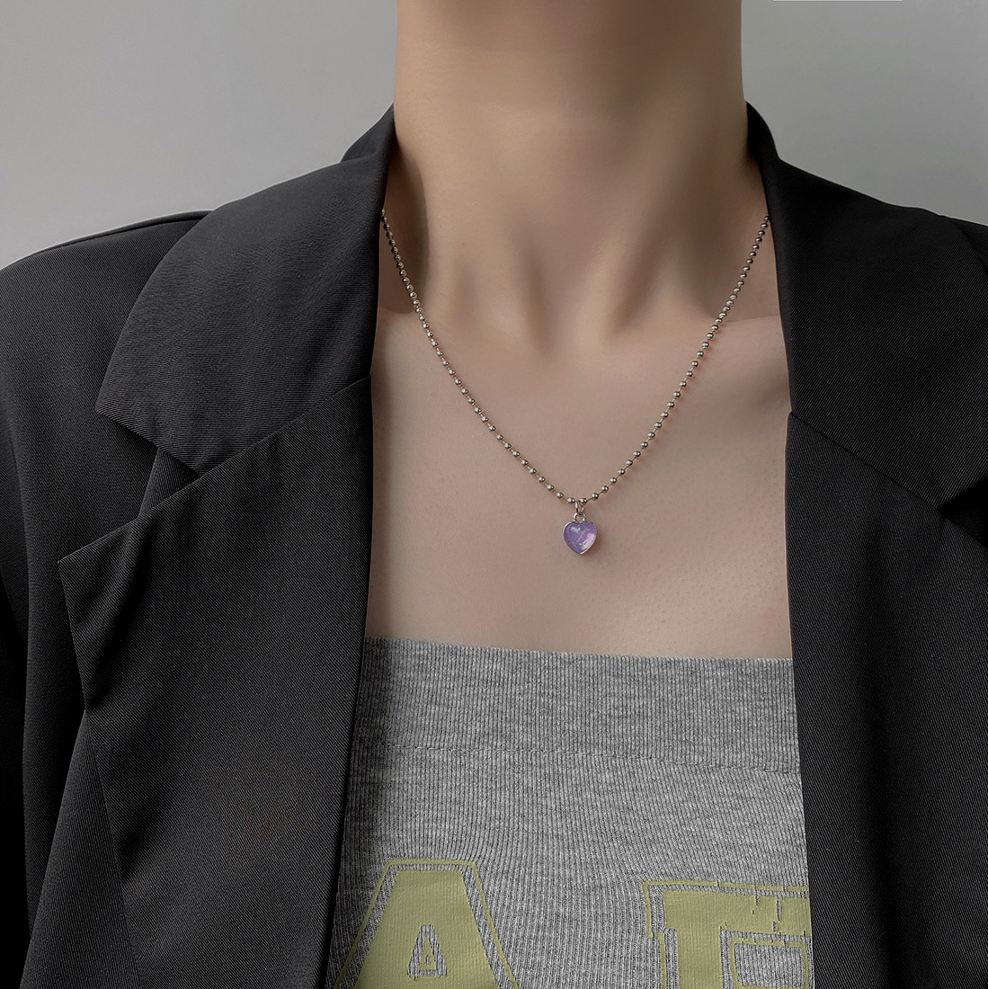 Internet Celebrity Double Layers Loving Heart Pearl Necklace for Women Ins Niche Design Temperament Clavicle Chain European and American Fashion Jewelry