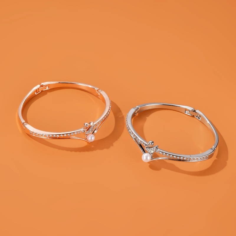 Korean Style Trendy Jewelry Elegant Little Swan Bracelet Rose Gold Open Pearl Bracelet Wrist Ring Classic Popular Bracelet