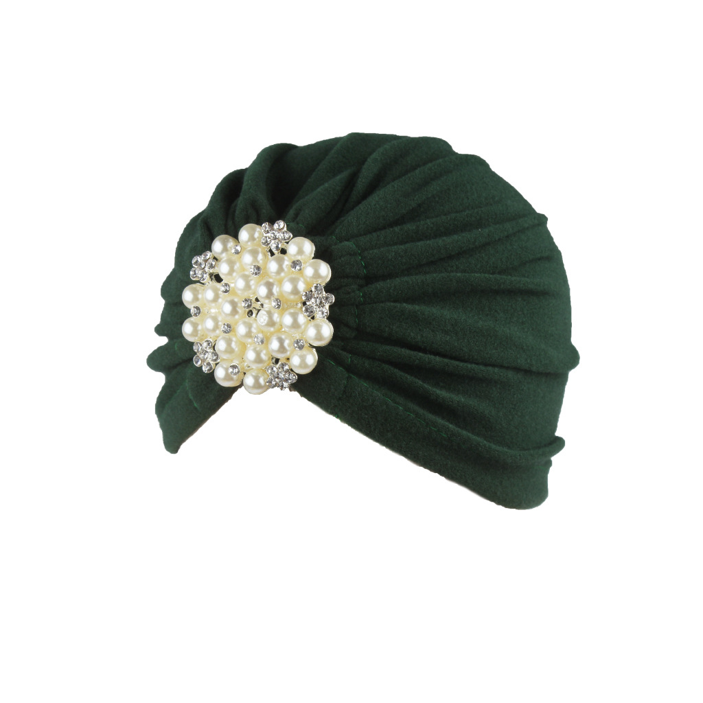Foreign Trade Hot Selling Women's Hat Autumn and Winter Pullover Hat Big Pearl Jewelry Headscarf Comfortable Adult Cap