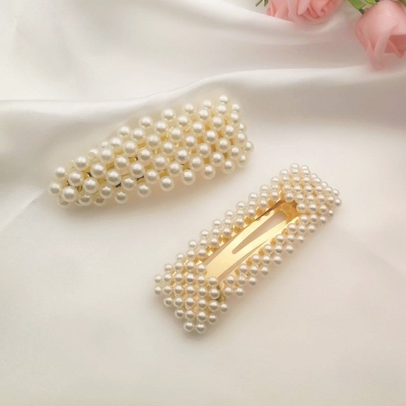 Korean Style Internet Hot Pearl Hairpin Sweet Handmade Beaded BB Clip Square Water Drop Side Clip Jewelry Wholesale