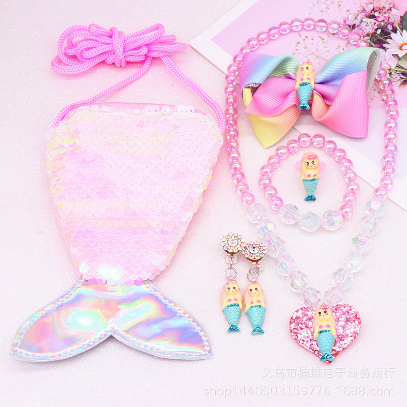 Children's Fishtail Necklace Bracelet Cross-Border Sold Jewelry Set Pearl Necklace Cartoon Fishtail Bag Gift Box Wholesale Children's Fishtail Necklace Bracelet Cross-Border Sold Jewelry Set Pearl Necklace Cartoon Fishtail Bag Gift Box Wholesale