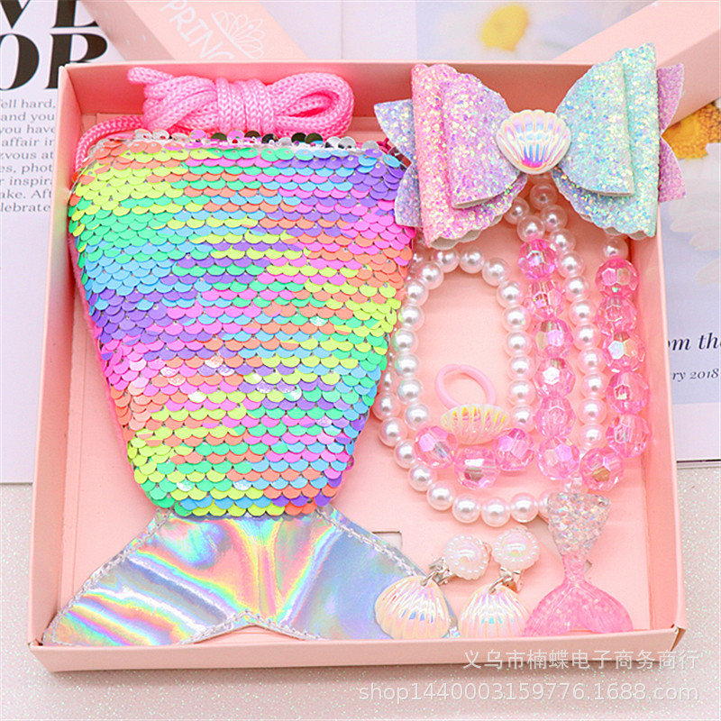 Children's Fishtail Necklace Bracelet Cross-Border Sold Jewelry Set Pearl Necklace Cartoon Fishtail Bag Gift Box Wholesale Children's Fishtail Necklace Bracelet Cross-Border Sold Jewelry Set Pearl Necklace Cartoon Fishtail Bag Gift Box Wholesale