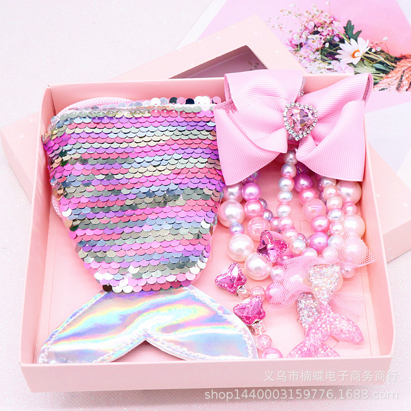Children's Fishtail Necklace Bracelet Cross-Border Sold Jewelry Set Pearl Necklace Cartoon Fishtail Bag Gift Box Wholesale Children's Fishtail Necklace Bracelet Cross-Border Sold Jewelry Set Pearl Necklace Cartoon Fishtail Bag Gift Box Wholesale