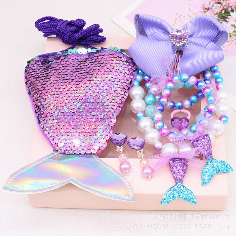 Children's Fishtail Necklace Bracelet Cross-Border Sold Jewelry Set Pearl Necklace Cartoon Fishtail Bag Gift Box Wholesale Children's Fishtail Necklace Bracelet Cross-Border Sold Jewelry Set Pearl Necklace Cartoon Fishtail Bag Gift Box Wholesale