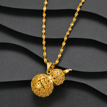 Copper-Plated Gold Inheritance Craft Hollow Blessing Gourd Necklace for Women Alluvial Gold Necklace Imitation Gold Accessories in Stock Wholesale Copper-Plated Gold Inheritance Craft Hollow Blessing Gourd Necklace for Women Alluvial Gold Necklace Imitation Gold Accessories in Stock Wholesale