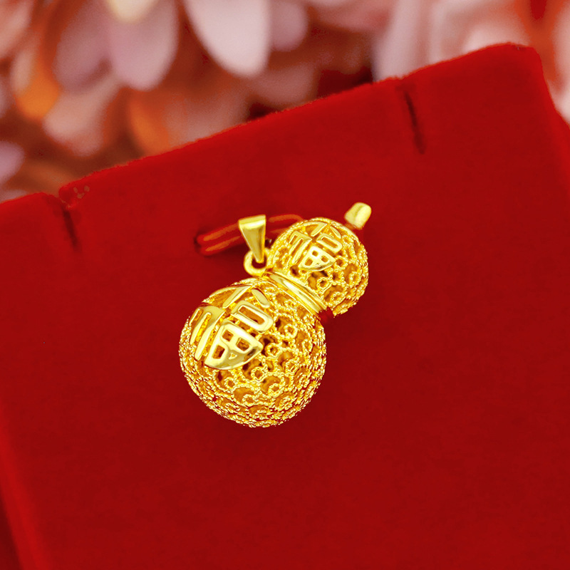 Copper-Plated Gold Inheritance Craft Hollow Blessing Gourd Necklace for Women Alluvial Gold Necklace Imitation Gold Accessories in Stock Wholesale Copper-Plated Gold Inheritance Craft Hollow Blessing Gourd Necklace for Women Alluvial Gold Necklace Imitation Gold Accessories in Stock Wholesale
