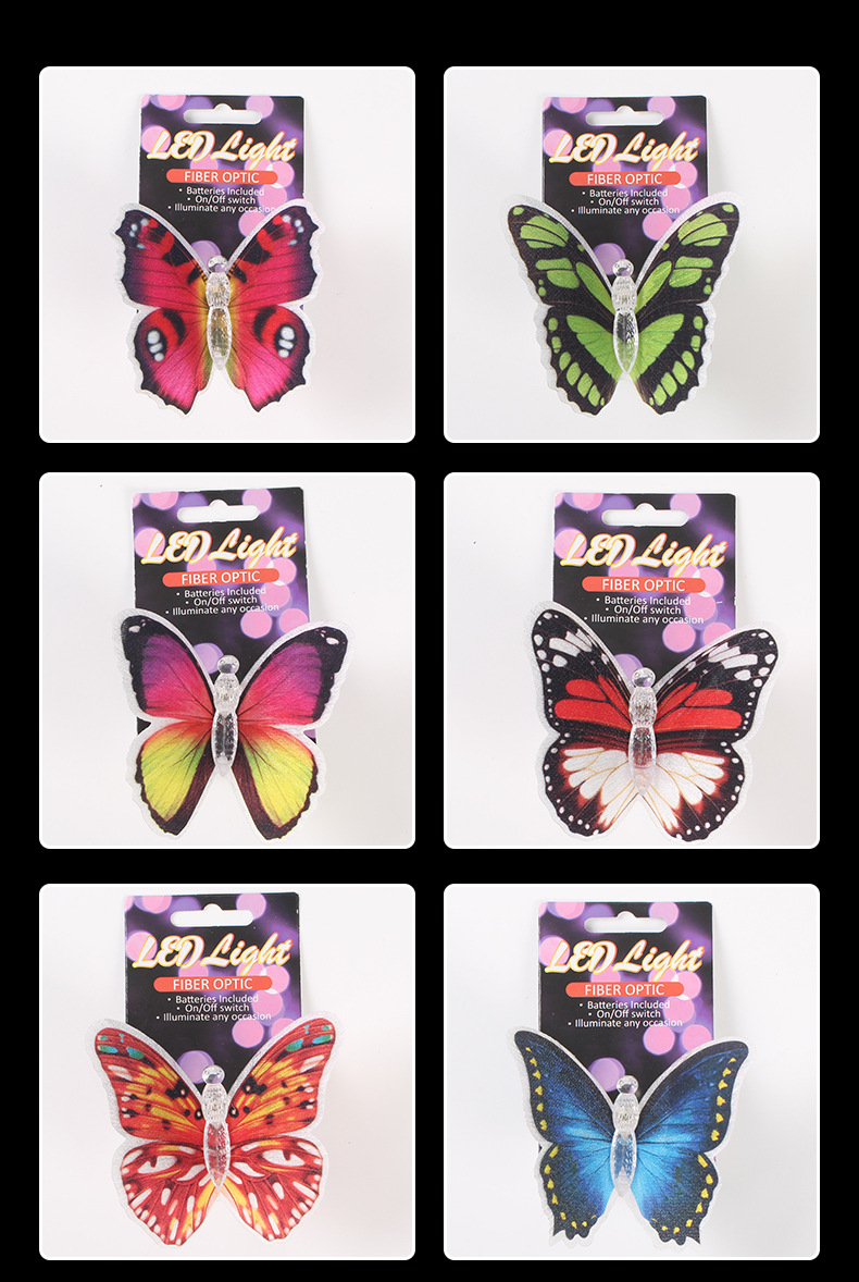 New Optical Fiber Light-Emitting Butterfly Exported to Europe and America with Certificate Factory Supply Road Craft Optical Fiber Self-Adhesive Accessories