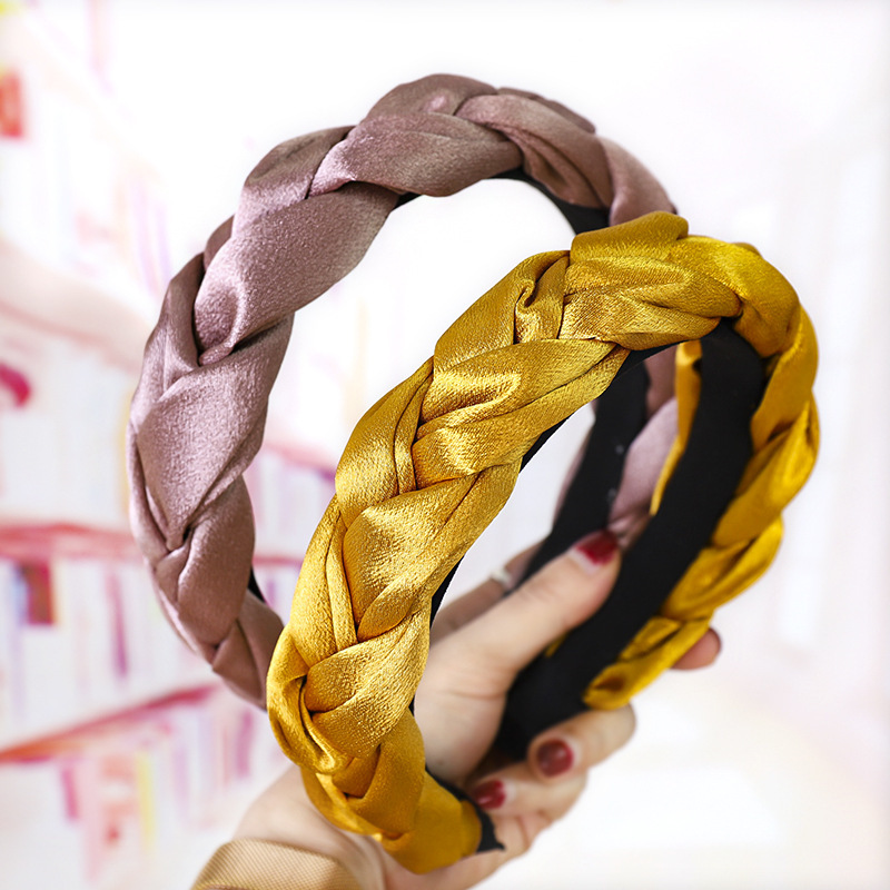 European and American New Satin Dough-Twist Style Plaits Headband Fashion Solid Color Fabric Craft Cross-Border Headband Hair Accessories Factory Direct Sales