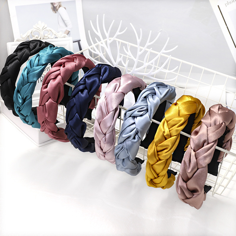 European and American New Satin Dough-Twist Style Plaits Headband Fashion Solid Color Fabric Craft Cross-Border Headband Hair Accessories Factory Direct Sales