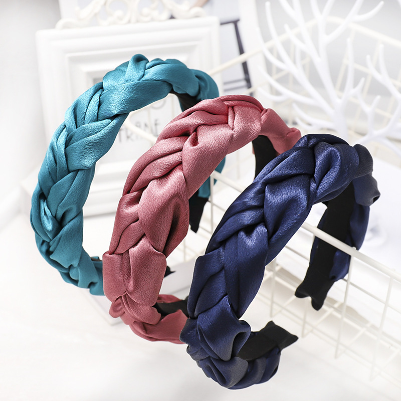 European and American New Satin Dough-Twist Style Plaits Headband Fashion Solid Color Fabric Craft Cross-Border Headband Hair Accessories Factory Direct Sales
