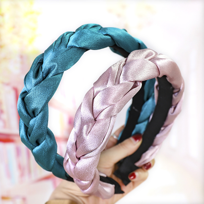 European and American New Satin Dough-Twist Style Plaits Headband Fashion Solid Color Fabric Craft Cross-Border Headband Hair Accessories Factory Direct Sales
