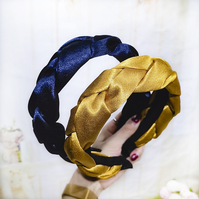 European and American New Satin Dough-Twist Style Plaits Headband Fashion Solid Color Fabric Craft Cross-Border Headband Hair Accessories Factory Direct Sales