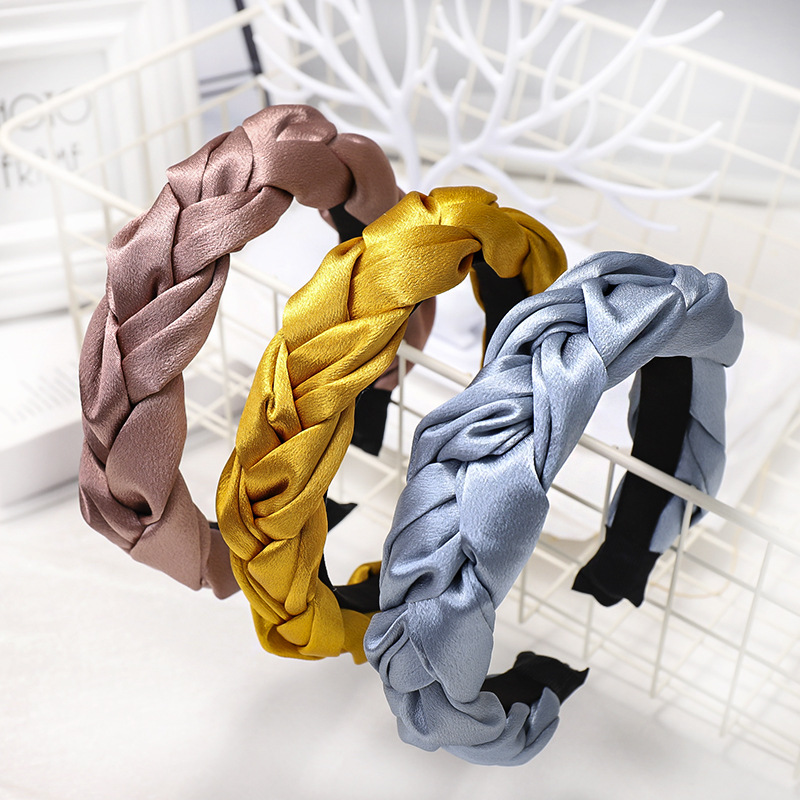 European and American New Satin Dough-Twist Style Plaits Headband Fashion Solid Color Fabric Craft Cross-Border Headband Hair Accessories Factory Direct Sales