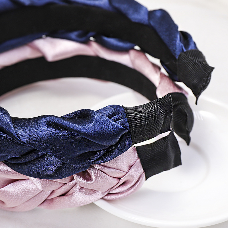 European and American New Satin Dough-Twist Style Plaits Headband Fashion Solid Color Fabric Craft Cross-Border Headband Hair Accessories Factory Direct Sales
