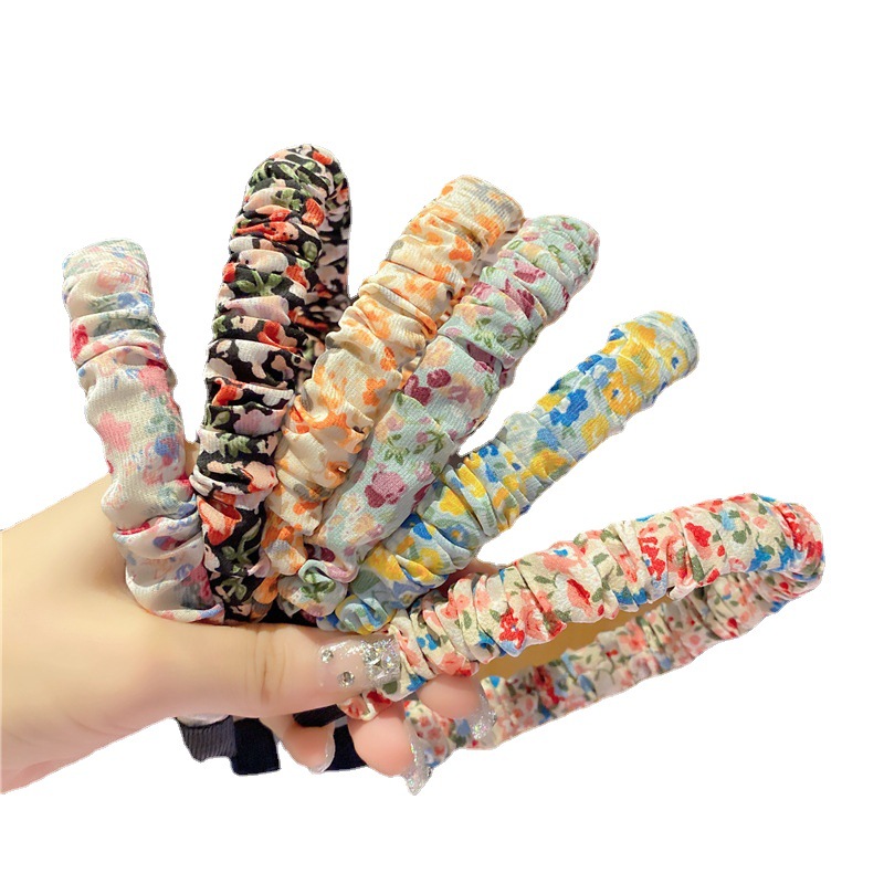Pastoral Style Small Floral Wide Brim Hair Band Simple Hair Accessories Face Wash Hair Band Korean Fabric Craft Fold Floral Hairband Decoration