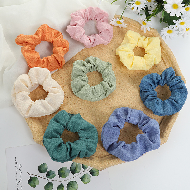 Spring and Summer New Hair Band Solid Color Fabric Craft Bubble Wrinkle Girl Hair Band Large Intestine Ring Hair Rope Hair Accessories