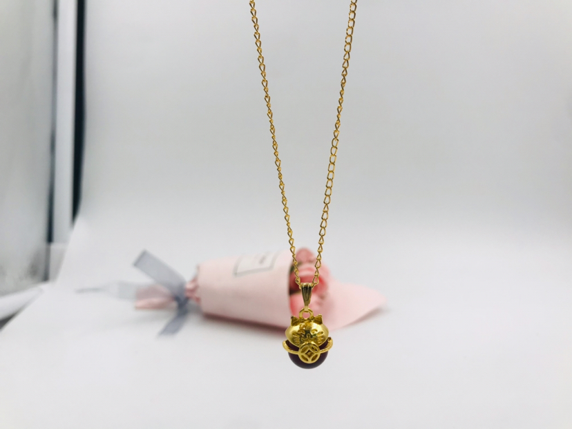 Imitation Jade Jewelry Gold Necklace Lucky Cat Gold Inlaid with Jade Pendant Women's Necklace Accessory/Jewelry Imitation Jade Jewelry Gold Necklace Lucky Cat Gold Inlaid with Jade Pendant Women's Necklace Accessory/Jewelry