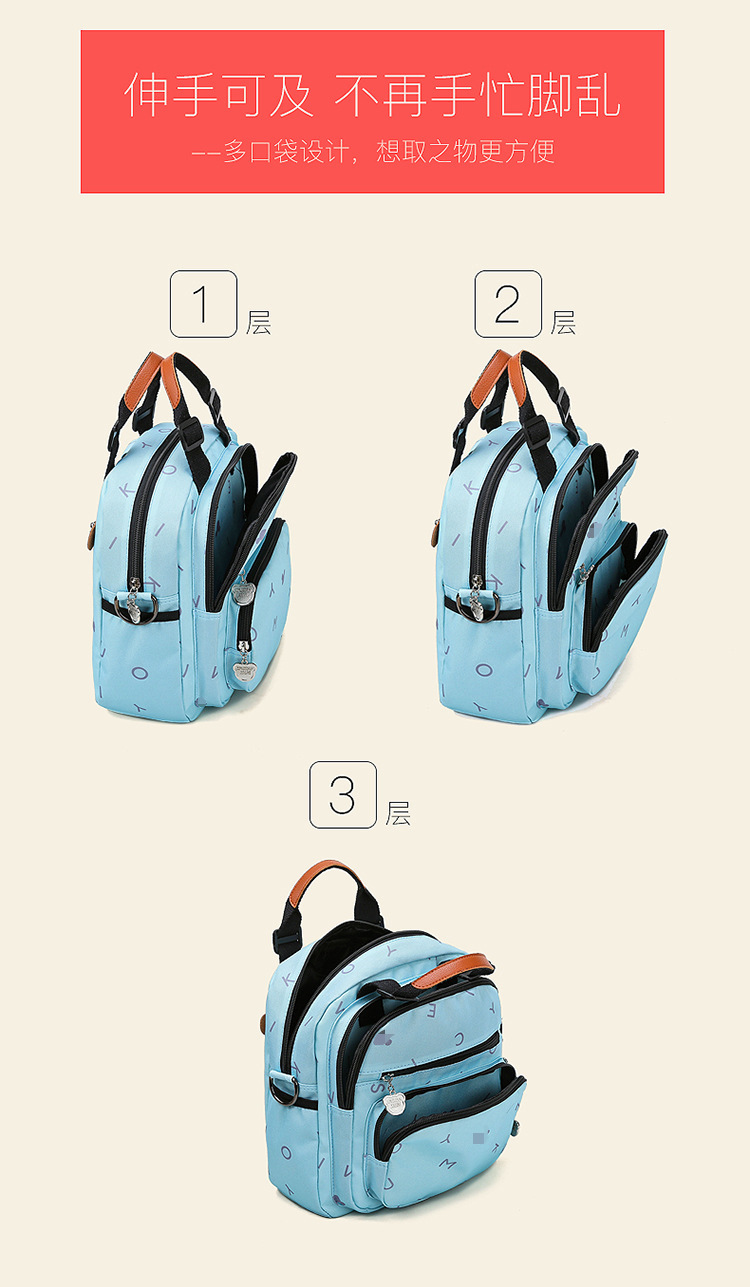 Korean Style Fashion Cartoon Printed Backpack Baby Diaper Bag Multi-Functional Shoulder Bag Small Portable Outing Handbags for Moms