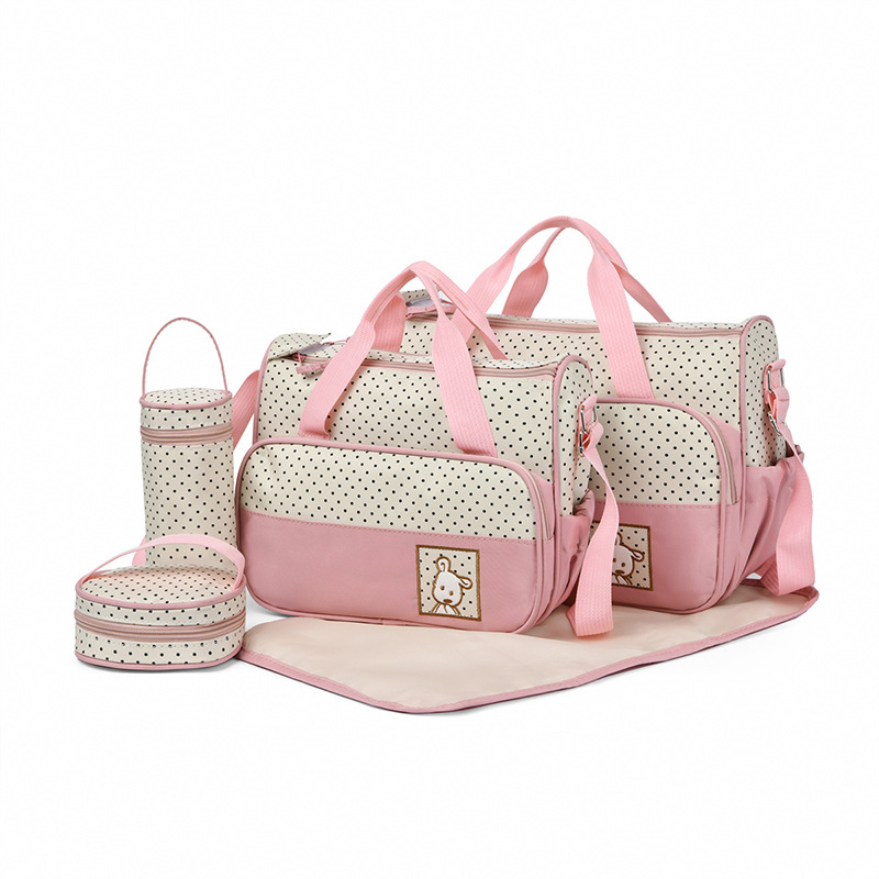 Foreign Trade Wholesale Fashion Fashion Shoulder Handbags for Moms Careful Large and Small Five-Piece Set Baby Diaper Bag Mother Bag Delivery
