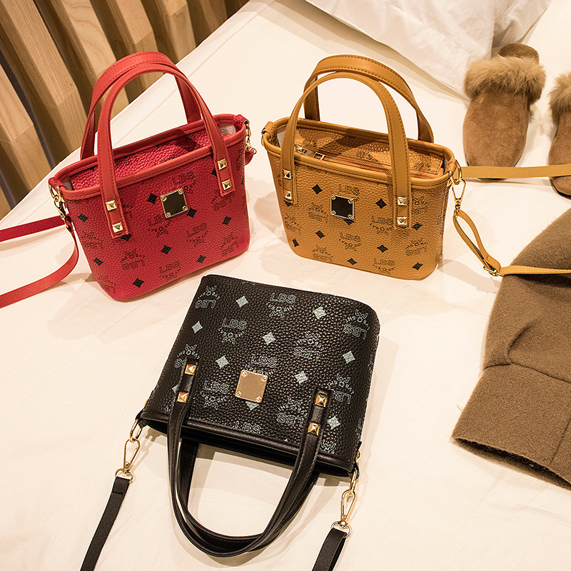 Women&#039;s Handbags 2021 New Printed Contrast Color Crossbody Small Bucket Bag Fashion All-Match Mobile Phone Bag Gift Bag