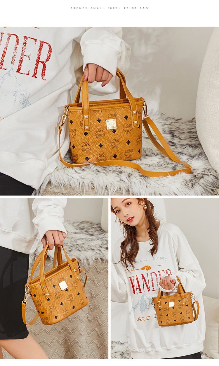 Women's Handbags 2021 New Printed Contrast Color Crossbody Small Bucket Bag Fashion All-Match Mobile Phone Bag Gift Bag Women's Handbags 2021 New Printed Contrast Color Crossbody Small Bucket Bag Fashion All-Match Mobile Phone Bag Gift Bag