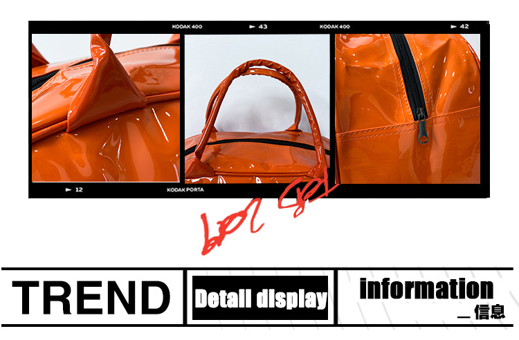Customizable Gym Bag Fashion PVC Patent Leather Mirror Waterproof Men's and Women's Handbags Gymnastic Valise Factory Direct Sales