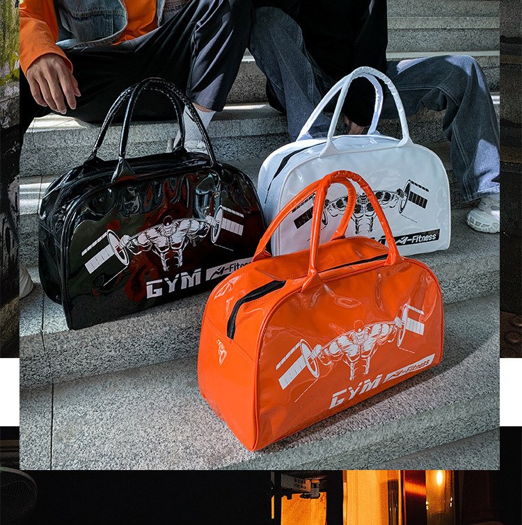 Customizable Gym Bag Fashion PVC Patent Leather Mirror Waterproof Men's and Women's Handbags Gymnastic Valise Factory Direct Sales