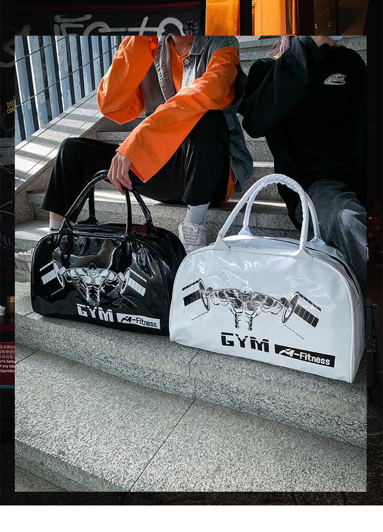 Customizable Gym Bag Fashion PVC Patent Leather Mirror Waterproof Men's and Women's Handbags Gymnastic Valise Factory Direct Sales