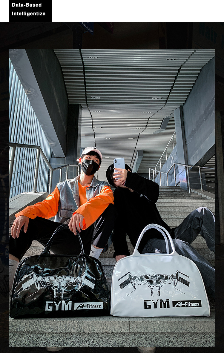 Customizable Gym Bag Fashion PVC Patent Leather Mirror Waterproof Men's and Women's Handbags Gymnastic Valise Factory Direct Sales