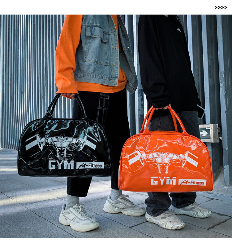 Customizable Gym Bag Fashion PVC Patent Leather Mirror Waterproof Men's and Women's Handbags Gymnastic Valise Factory Direct Sales