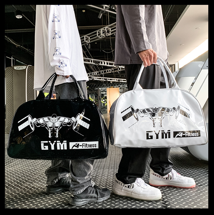 Customizable Gym Bag Fashion PVC Patent Leather Mirror Waterproof Men's and Women's Handbags Gymnastic Valise Factory Direct Sales