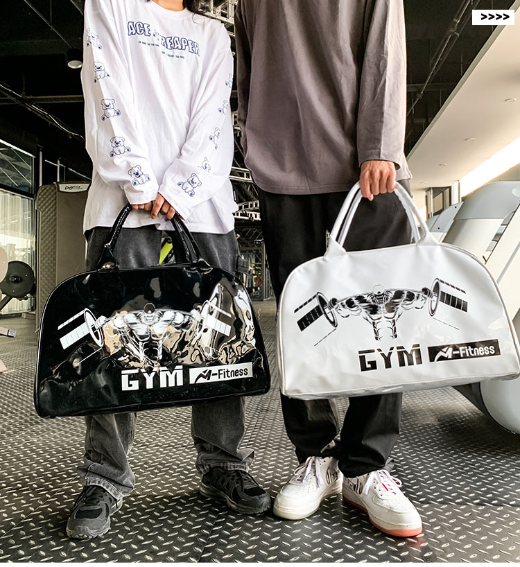 Customizable Gym Bag Fashion PVC Patent Leather Mirror Waterproof Men's and Women's Handbags Gymnastic Valise Factory Direct Sales